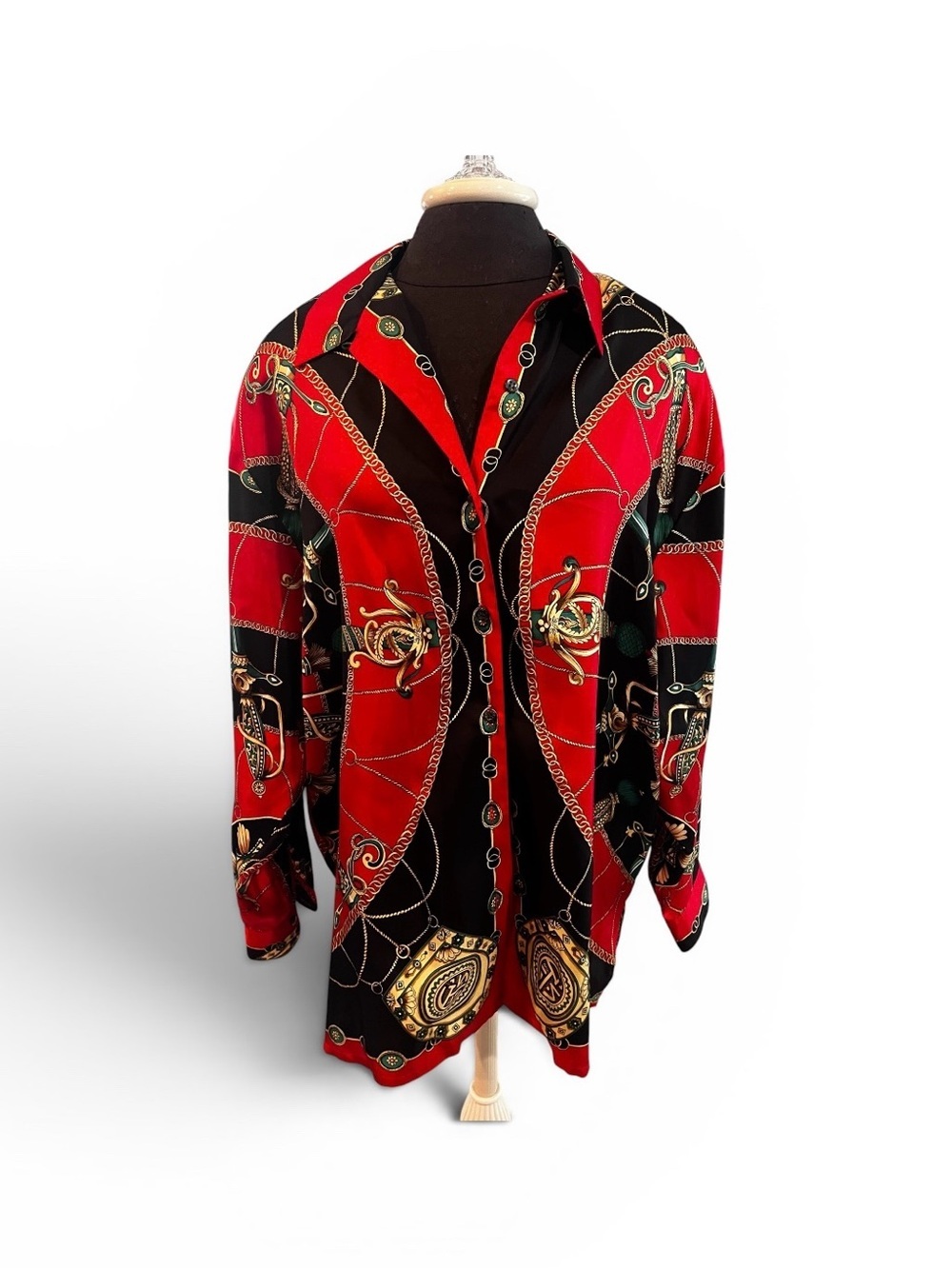 VTG Valerie Stevens 100% Silk Scarf Print Blouse Tunic L 80S 90S Old Money